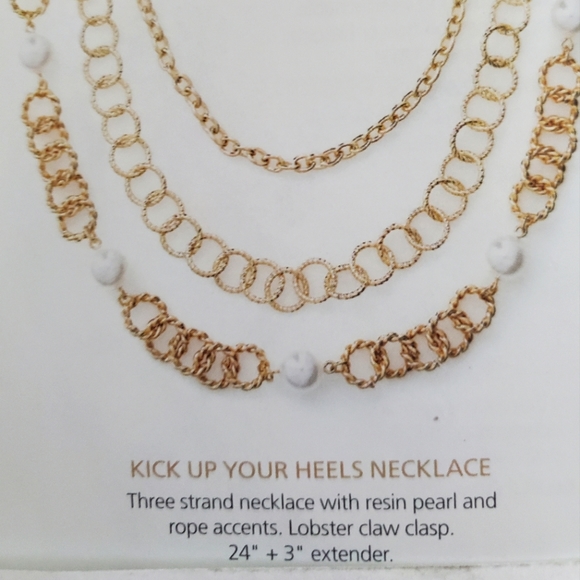 3 strands gold color chain with resin Pearls necklace 24 inches +3 inch extender - Picture 6 of 7
